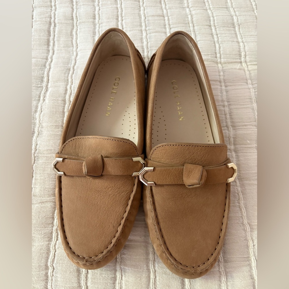 Cole Haan Evelyn Bow Driver Flats Loafers Tan‎ Leather Women’s 5.5C